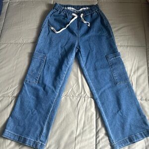 Blue Cargo Pants with Drawstring